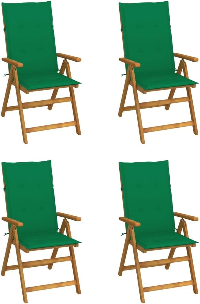 Patio Reclining Chairs 4 pcs with Cushions Solid Acacia Wood,Comfortable Reclining Acacia Wood Patio Chairs with Adjustable Backrest and Plush Cushions for Outdoor Relaxation Outdoor Furniture, Outdoo