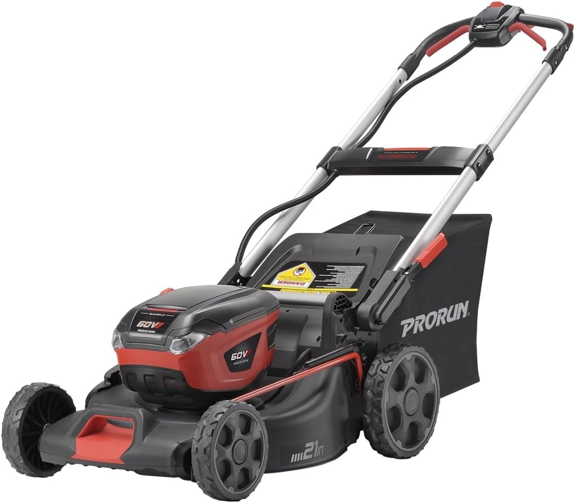 PRORUN 60V 21-in. Steel Deck Brushless Cordless Self-Propelled Lawn Mower with 5.0 Ah Battery and Charger PLM16021SP