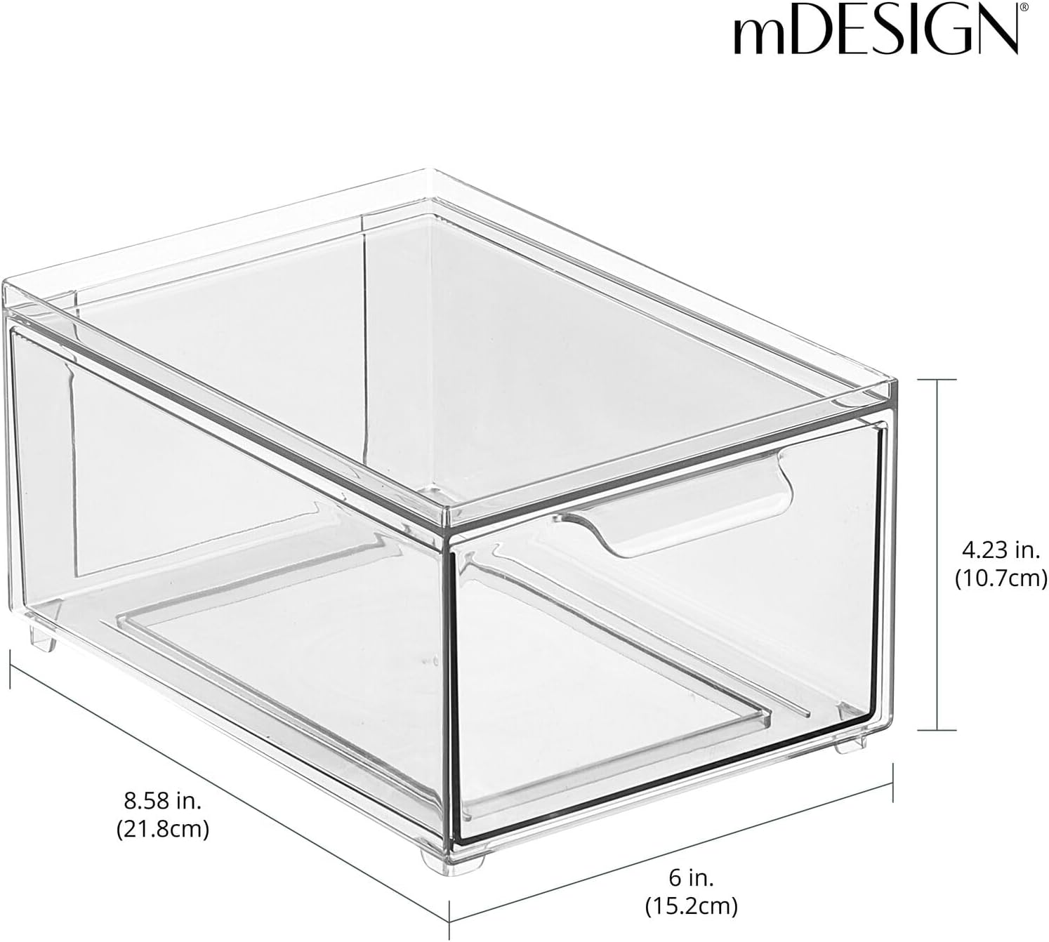 mDesign Plastic Bathroom Organizer Bin w/Pull Out Drawer - Slim Stackable Storage Container for Bathroom Accessories - Perfect for Organizing Bathroom Cabinet - Lumiere Collection - 8 Pack - Clear