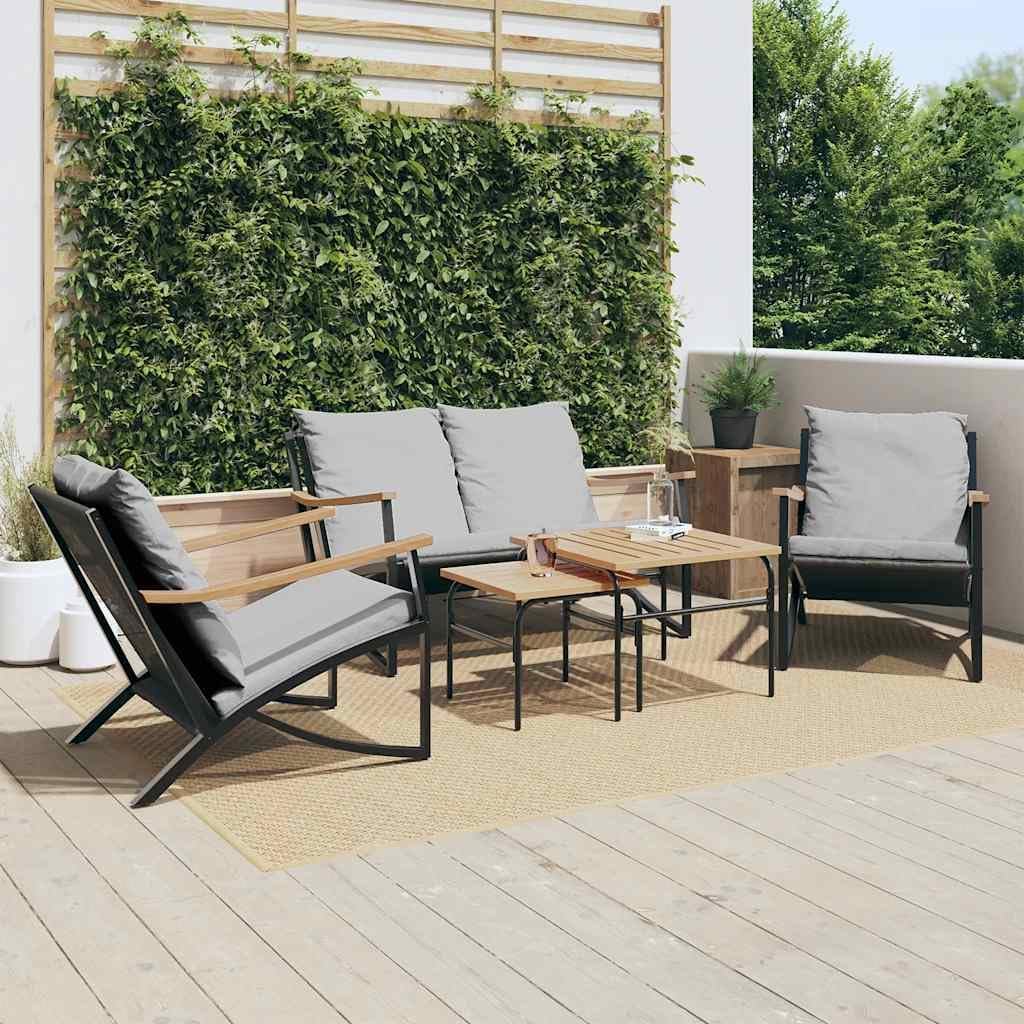 Patio Set 5 Piece Balcony Furniture Set with Cushions Black Steel