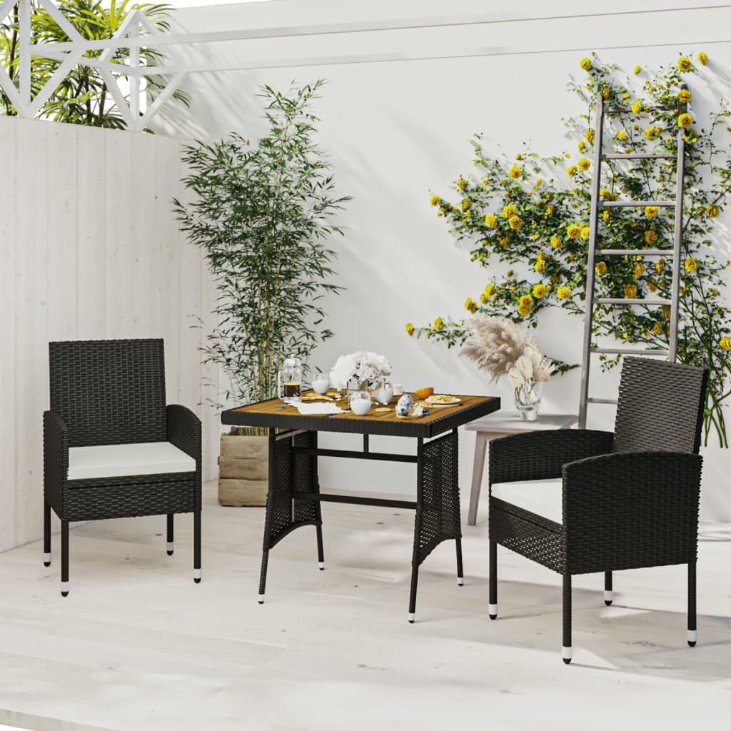 Furniture Sets 3 Piece Patio Dining Set Poly Rattan Black,Elegant Outdoor Dining Set for Enhanced Patio and Garden Comfort Garden Conversation Sets