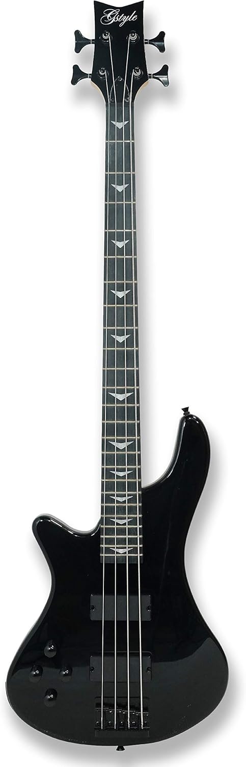 Tario Left-handed 4 String Black Electric Bass, Bolt-on Maple Neck, Poplar Body
