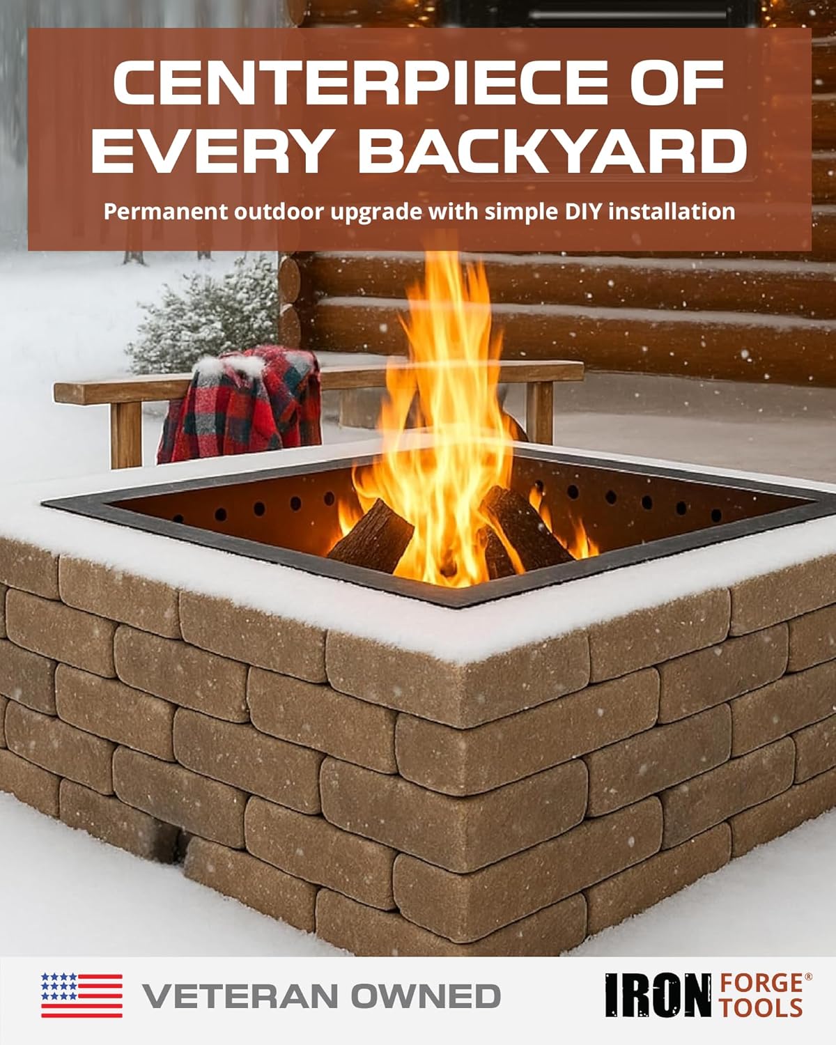 Iron Forge Tools Square Fire Pit Ring 36 Inch Outer/30 Inch Inner - Outdoor Heavy Duty Metal Smokeless Fire Ring Insert Liner - Patent Pending (36x30x10)