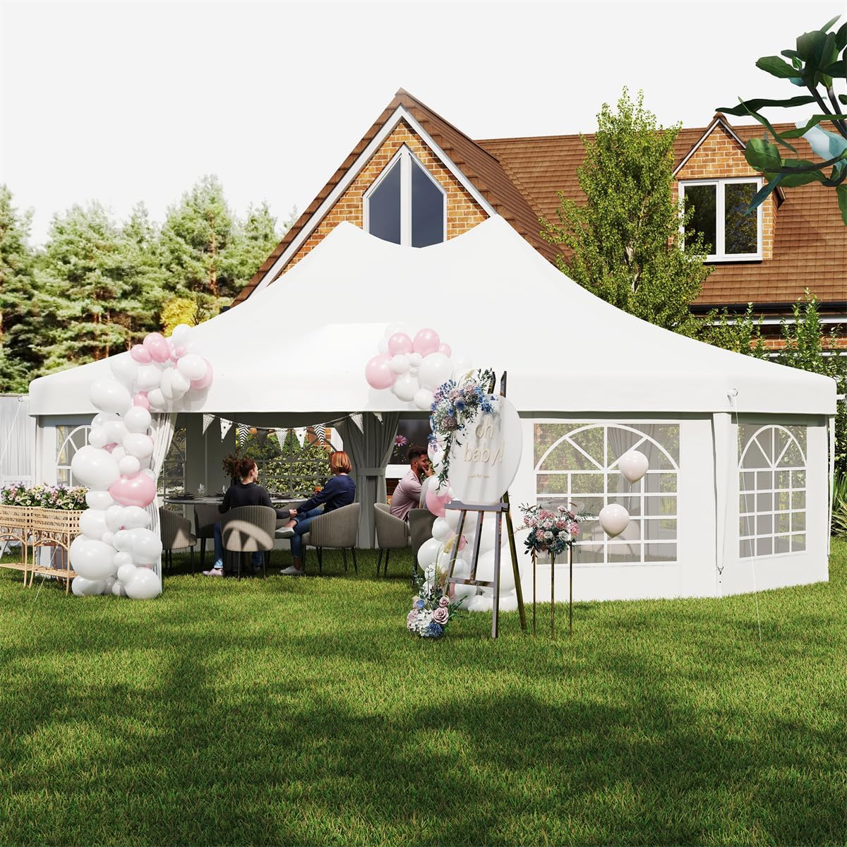 Extra Large Party Tent – 20x30ft Waterproof Outdoor Canopy with UV Protection, 8 Cathedral Windows & 2 Doors for Wedding, Backyard Events, Heavy Duty Steel Frame with Wind Ropes