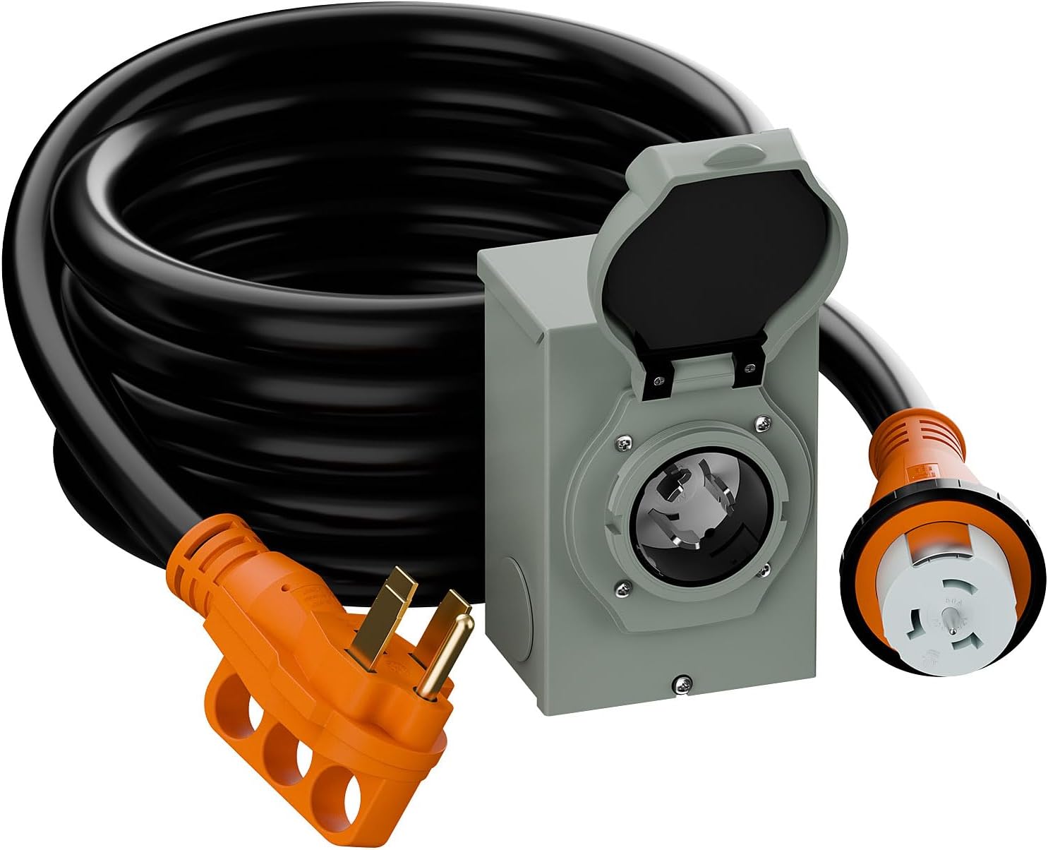 Nema SS 2-50P Waterproof RV 50Amp Power Inlet Box and SS 2-50P Extension Cable 25 FT, AC0070