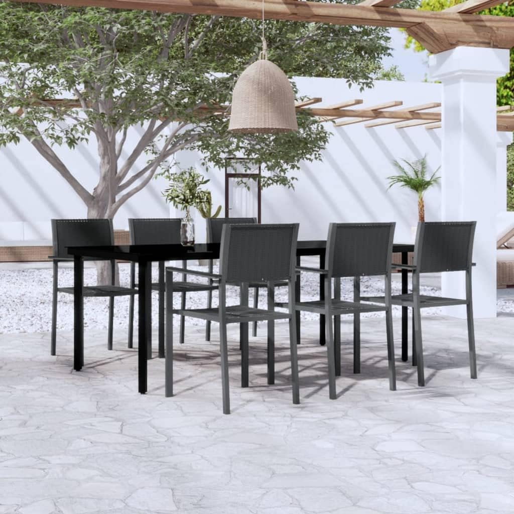 7 Piece Patio Dining Set Black,Durable Outdoor Dining Set with Rattan Chairs and Glass Tabletop for Garden and Patio Patio Furniture Sets, Outdoor Furniture Sets