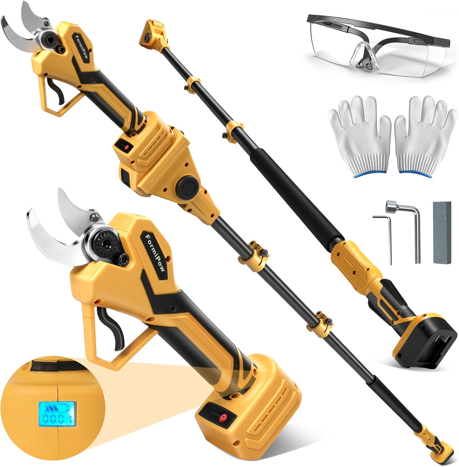 Pruning Shears with Pole for Dewalt 20V MAX Battery, Brushless Pruner with SK5 Steel Blade, 1.2