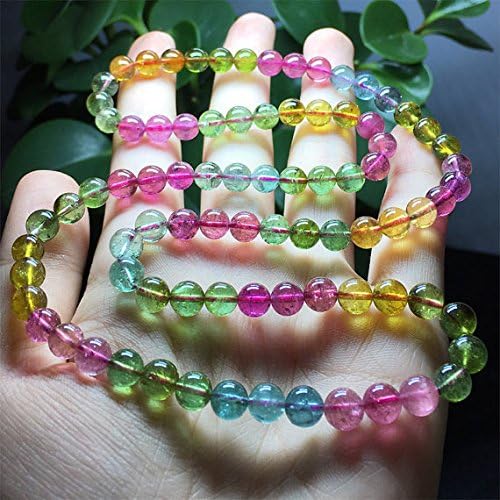 1 Strands Natural Mix Tourmaline Multi-color Stretch Bracelet Round Beads Necklace 3 Turns Size: 6.5mm 04444