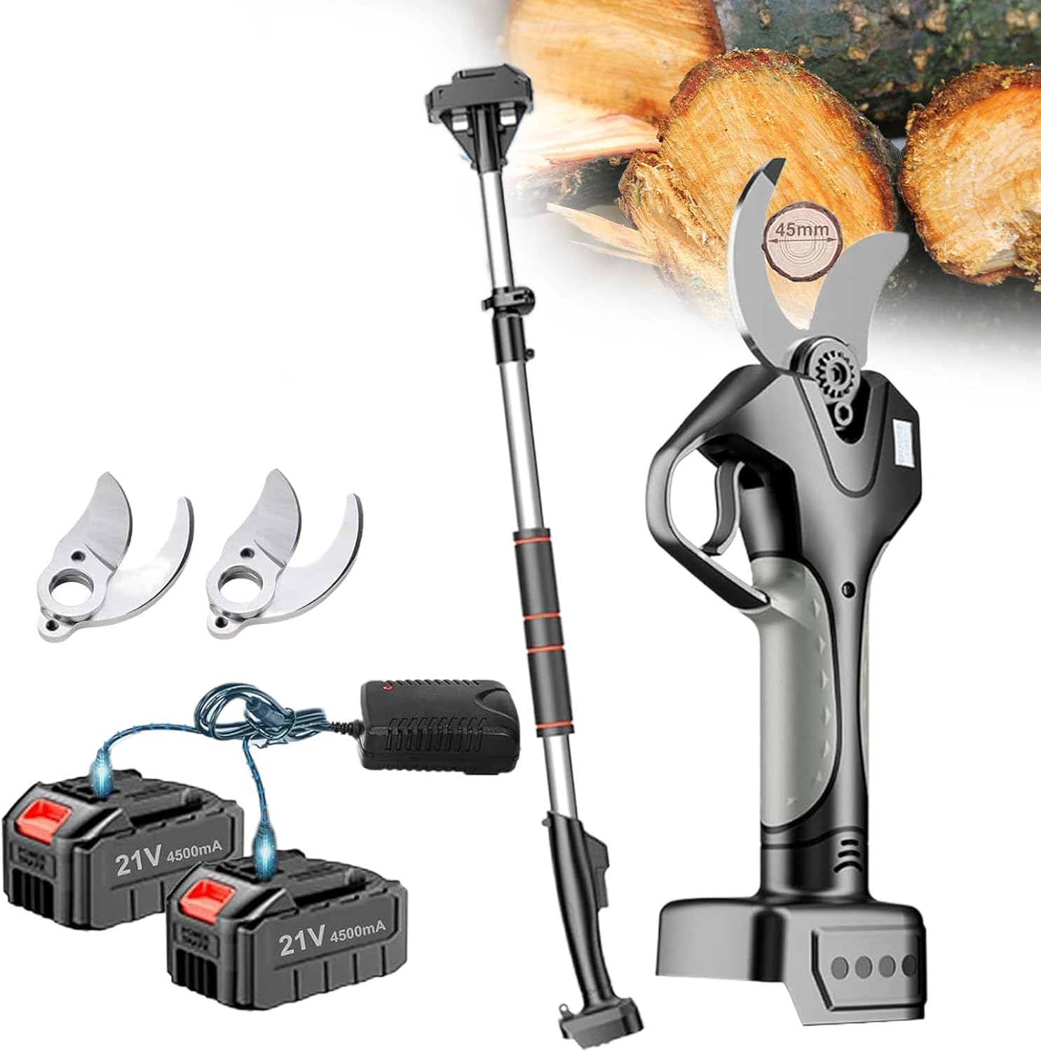 Electric Pruning Shears for Gardening, Brushless Cordless Pruner Shear, Battery Powered Tree Pruner with Max 81In Extension & Replacement Blade Set, 1.57In Cutting Diameter,1battery