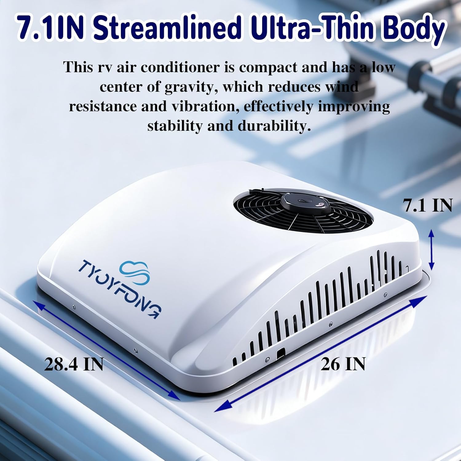 12V DC RV Air Conditioner 8500 BTU Ultra-Quiet AC, Fast Cooling and Heating Rooftop RV AC Unit, Easy Install Non-Ducted RV A/C Kit for RVs, Trailers, Campers, Truck (12V, Battery Powered)