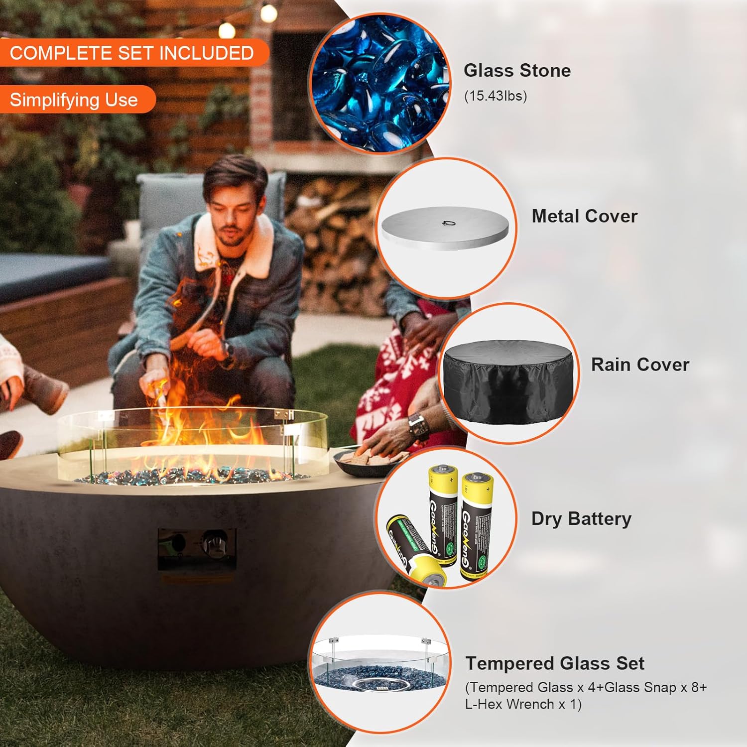 Happybuy Propane Fire Pit, Outdoor Concrete, 39 in Tabletop, Lava Rocks, Lid, Rain Cover, Adjustable Flame