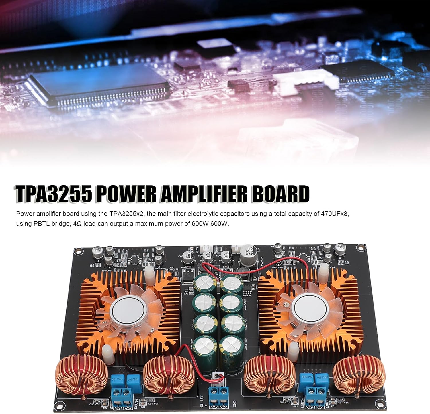 TPA3255 Power Amplifier Board, Digital Stereo Amplifier Board, Dual Core Class D High Power 600W 600W DIY Audio Power Amp Module for Home Theater