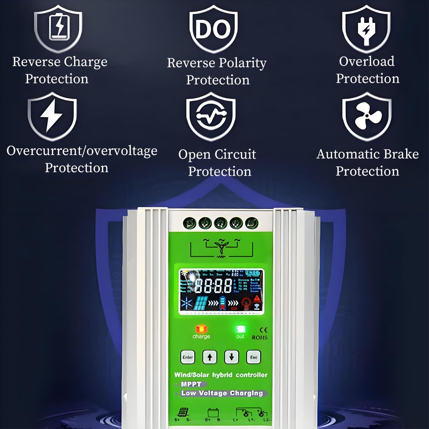 16000W Wind Solar Hybrid Charge Controller,MPPT Wind Solar Hybrid Boost Controller,with Booster Function and Dump Load,with LCD Display,for Home,Boat,Street Light 24V