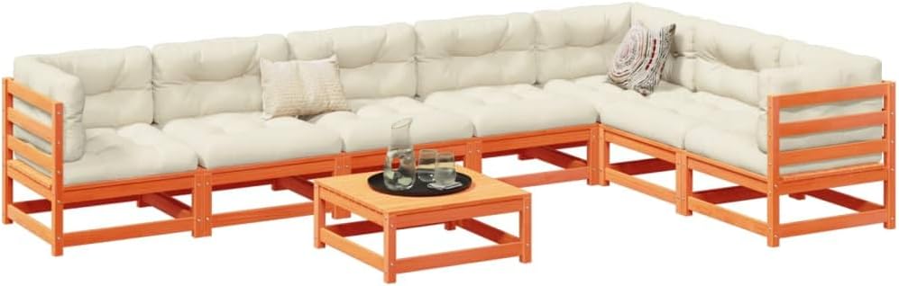 8 Piece Patio Sofa Set Wax Brown Solid Wood Pine, Patio Furniture Sets, Outdoor Furniture
