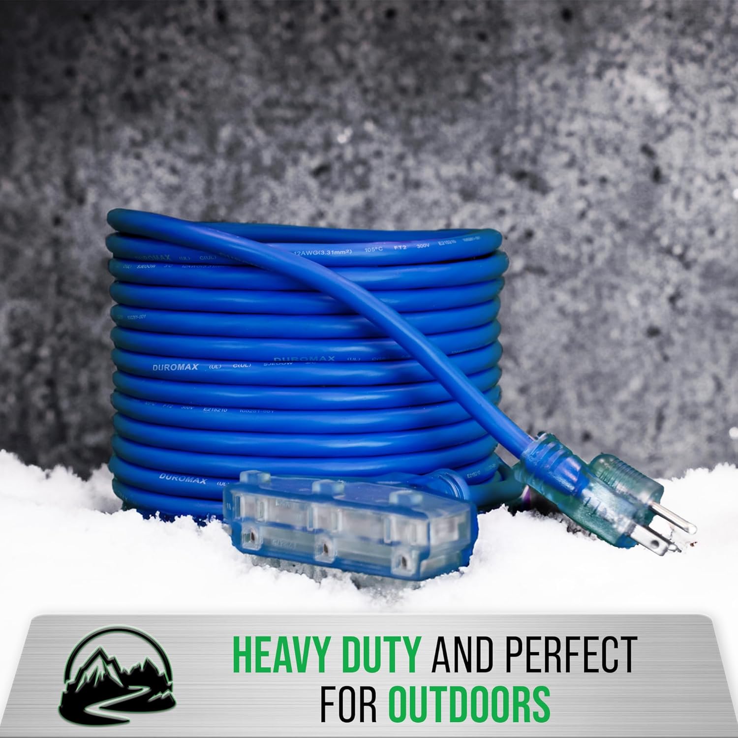 DuroMax XPX10050C Heavy Duty SJEOOW 50-Foot 10 Gauge Blue Triple Tap Lighted Extension Power Cord