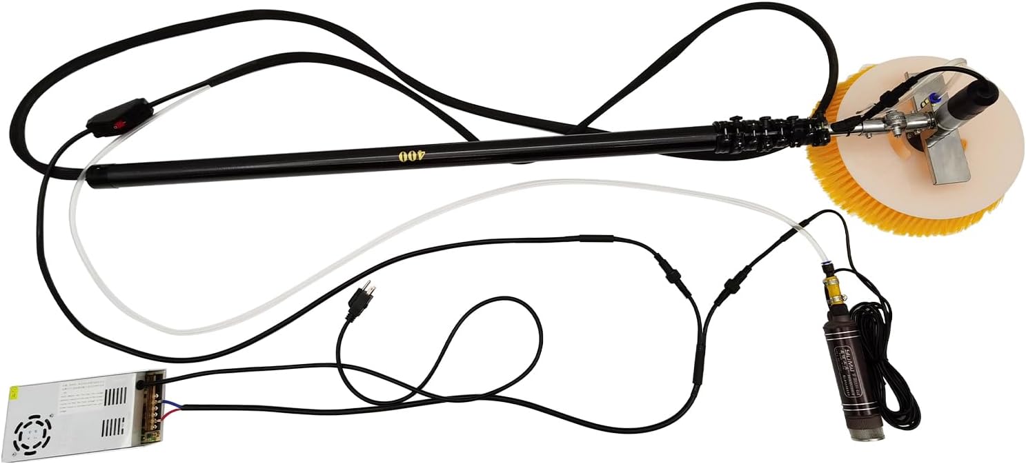 110V 240W Solar Panel Cleaning Brush with Single Rotating Brush Head Photovoltaic Panel Cleaning Machine 19.7ft Telescopic Water Fed Pole Brush 13.4