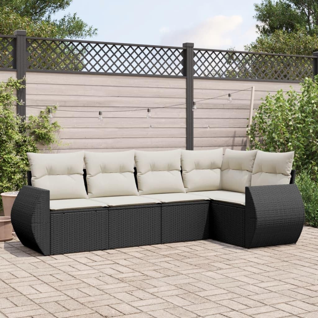 5 Piece Modular Garden Sofa Set Black PE Rattan Large Outdoor Furniture with Cushions and Storage for Patio Balcony Conservatory