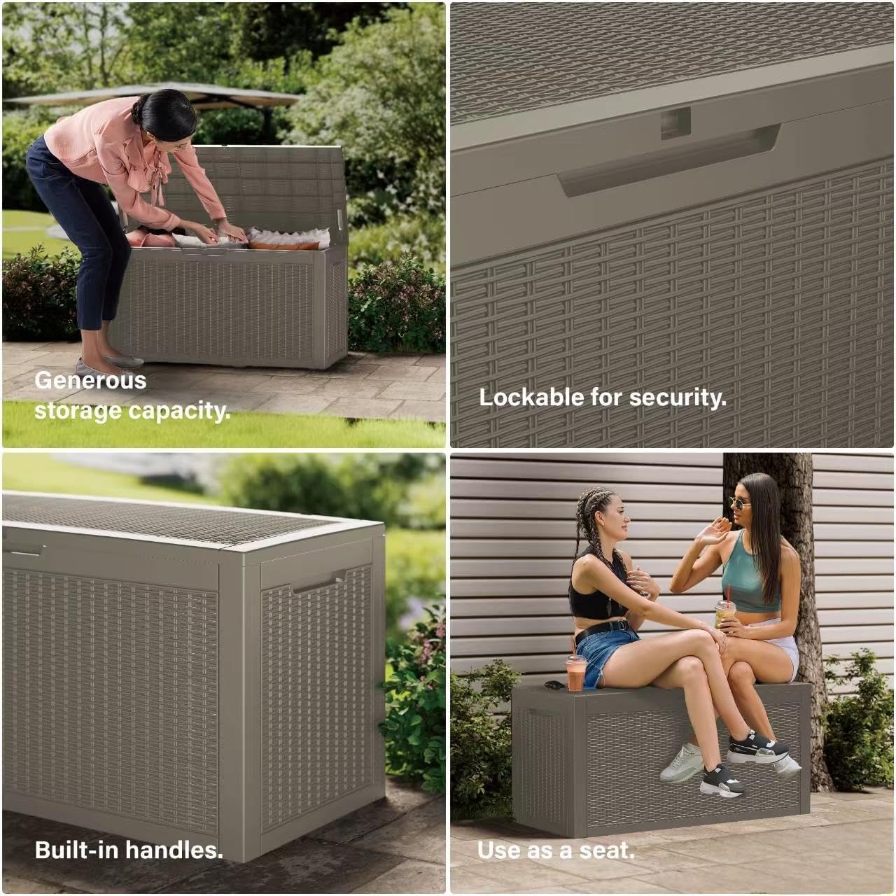 320 Gallon Resin Deck Box, Waterproof Outdoor Storage Box for Patio Furniture Cushions, Garden Tools, and Pool Accessories, Large Lockable UV-Resistant Storage Bin Bench Cabinet for Outside, Grey