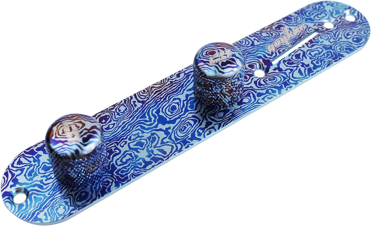 Guyker Titanium Alloy Guitar Control Plate and 2 Piece Potentiometer Knobs Damascus Pattern Compatible with Fend TL Electric Guitar