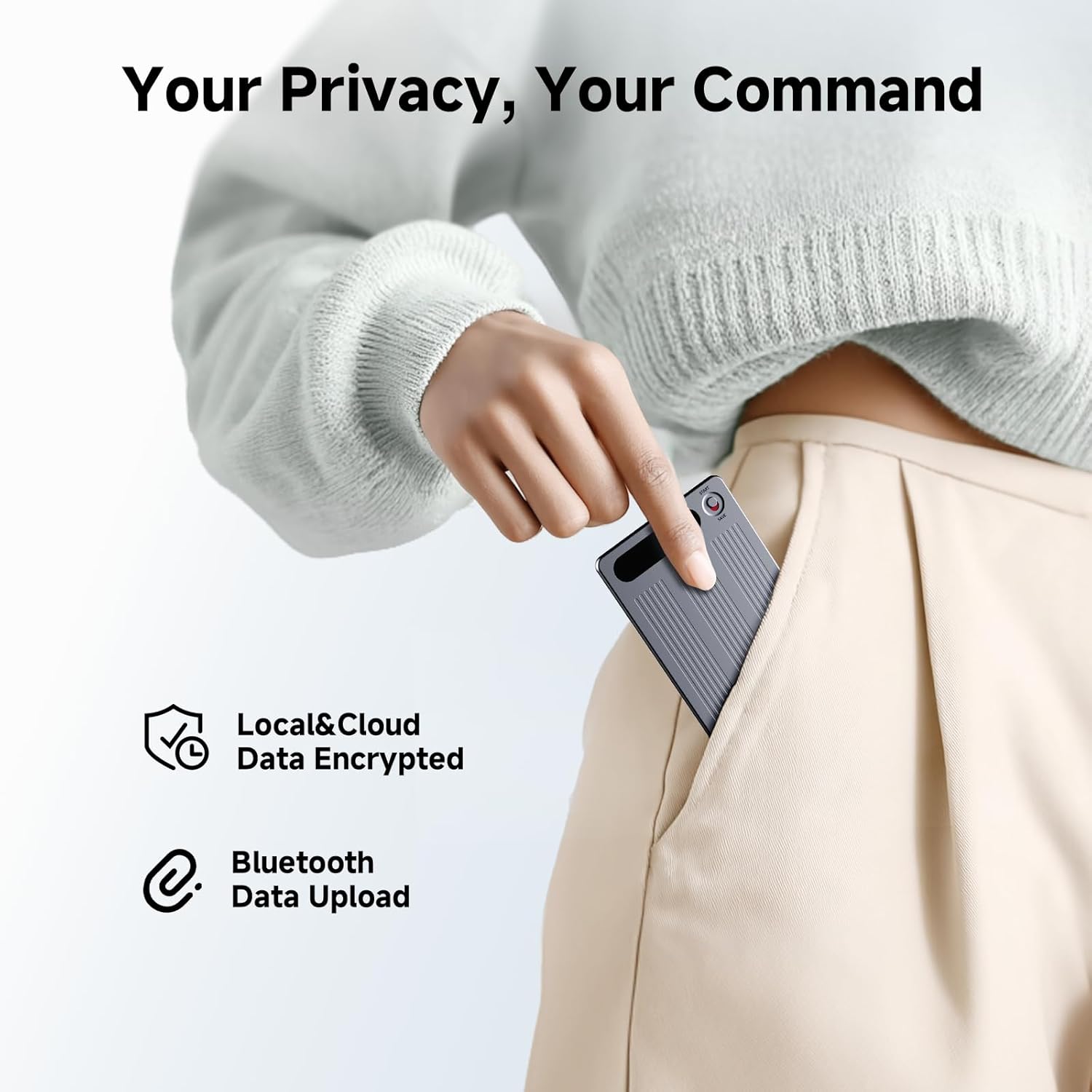 AI Voice Recorder, Note Voice Recorder with Transcribe＆Summarize, Al Noise Cancellation Technology, Two-Way Translation with APP, 80+ Languages, 64GB Memory, Recording Device for Interview, Meetings