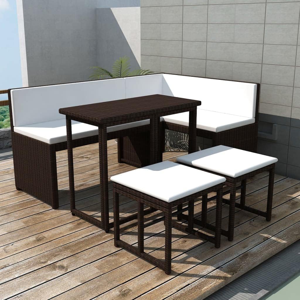 Patio Set 5 Piece Patio Dining Set Steel Poly Rattan Brown