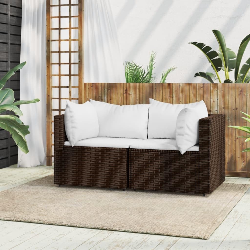 Patio Corner Sofas with Cushions 2 pcs Brown Poly Rattan,Elegant and, Corner Sofa for Outdoor Relaxation and Dining Patio Furniture & Accessories, Outdoor Seating
