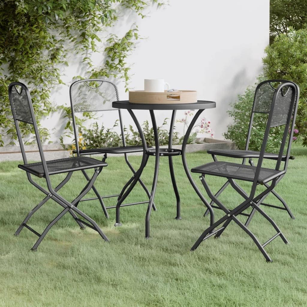 5 Piece Patio Dining Set Expanded Metal Mesh Anthracite,Expandable Metal Outdoor Patio Dining Set with Folding Chairs for SpaceSaving Furniture Sets for Patio, Lawn & Garden