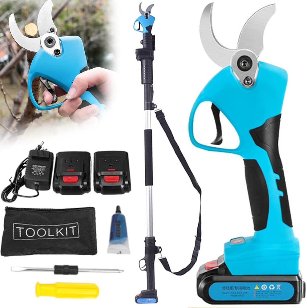 Cordless Electric Pruner - Telescopic Long Handled Gardening Pruning Shears, with Extension Pole, 2 Pack Lithium Battery for Hedge, Trees, Branches Twigs Shears Cutter