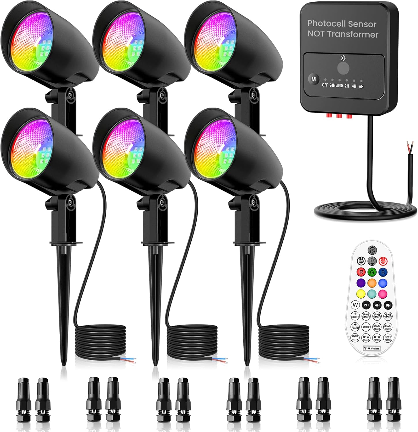 ZZXX 20W RGB Halloween Color Changing Landscape Lights Low Voltage Landscape Lighting IP66 Waterproof LED Outdoor Spotlight with Photocell Sensor for Patio Garden Yard Christmas Decoration (6 Pack)