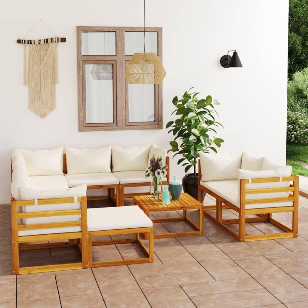10 Piece Patio Lounge Set with Cushion Cream Solid Acacia Wood,Premium Acacia Wood Garden Sofa Set: Modular, WeatherResistant Comfort for Patio & Garden Furniture Sets for Patio, Lawn & Garden