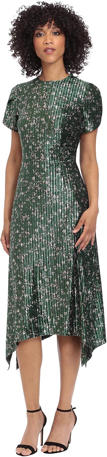 Maggy London Womens Tulip Sleeve Shark Bite Hem Midi Dress