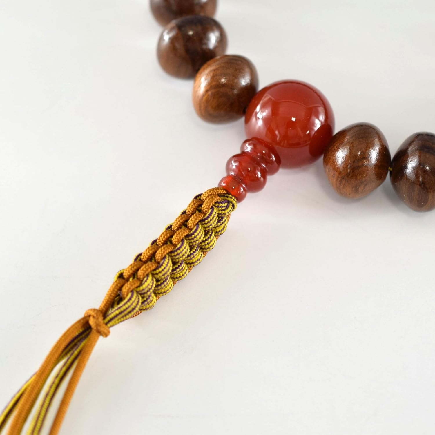 Sendan Wood Lense Beads & Red Agate Japanese Juzu Buddhist Prayer Beads Handemade in Kyoto Japan JUA21