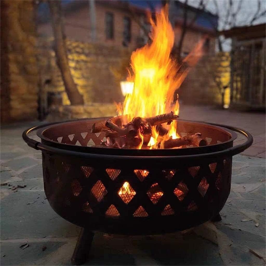 Fire Pits Outdoor Wood Burning Large Bonfire Wood Burning Patio Coal Grill Firepit for Outside Grill Charcoal Smokeless Grill with Spark Screen Poker with Cover BBQ Cooking for Outside Camping Backyar