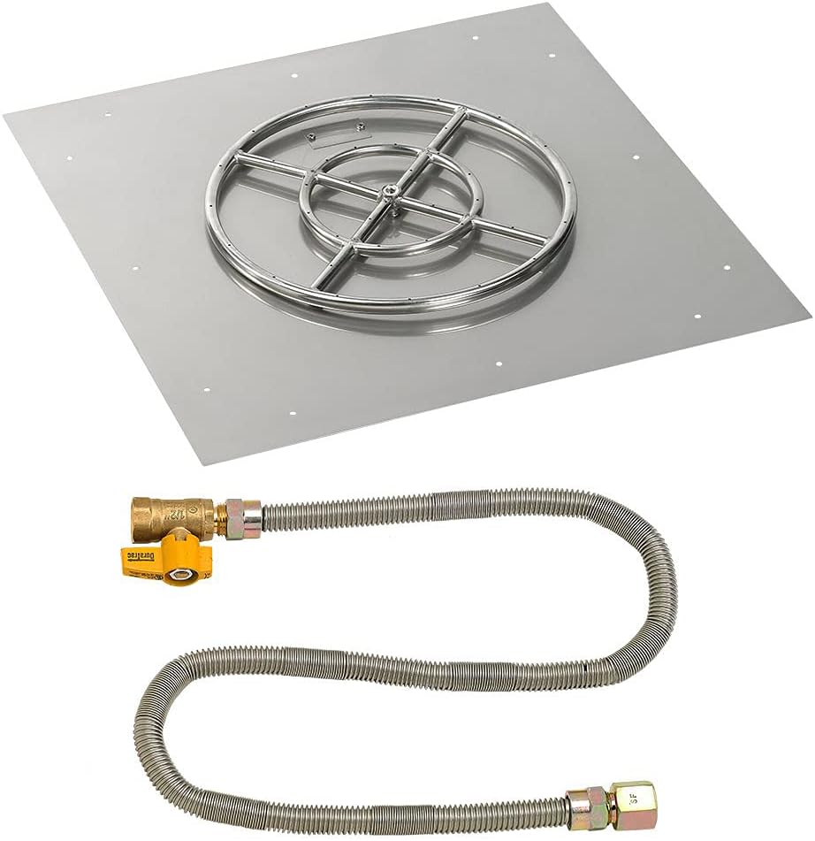 American Fireglass Match Light Fire Pit Kit (SS-SFPMKIT-N-30), Square Flat Pan, Natural Gas, 30-Inch Pan/18-Inch Burner
