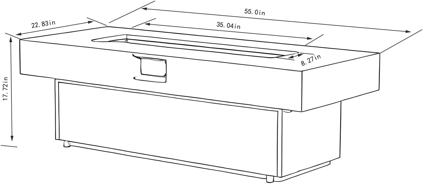 Tabletop Propane Fire Pits, Brown+Gray Rectangle Outdoor Firepit Table with 3 Height Options, 50000 BTU, Electronic Ignition, Decorative Glass & Lid, 55