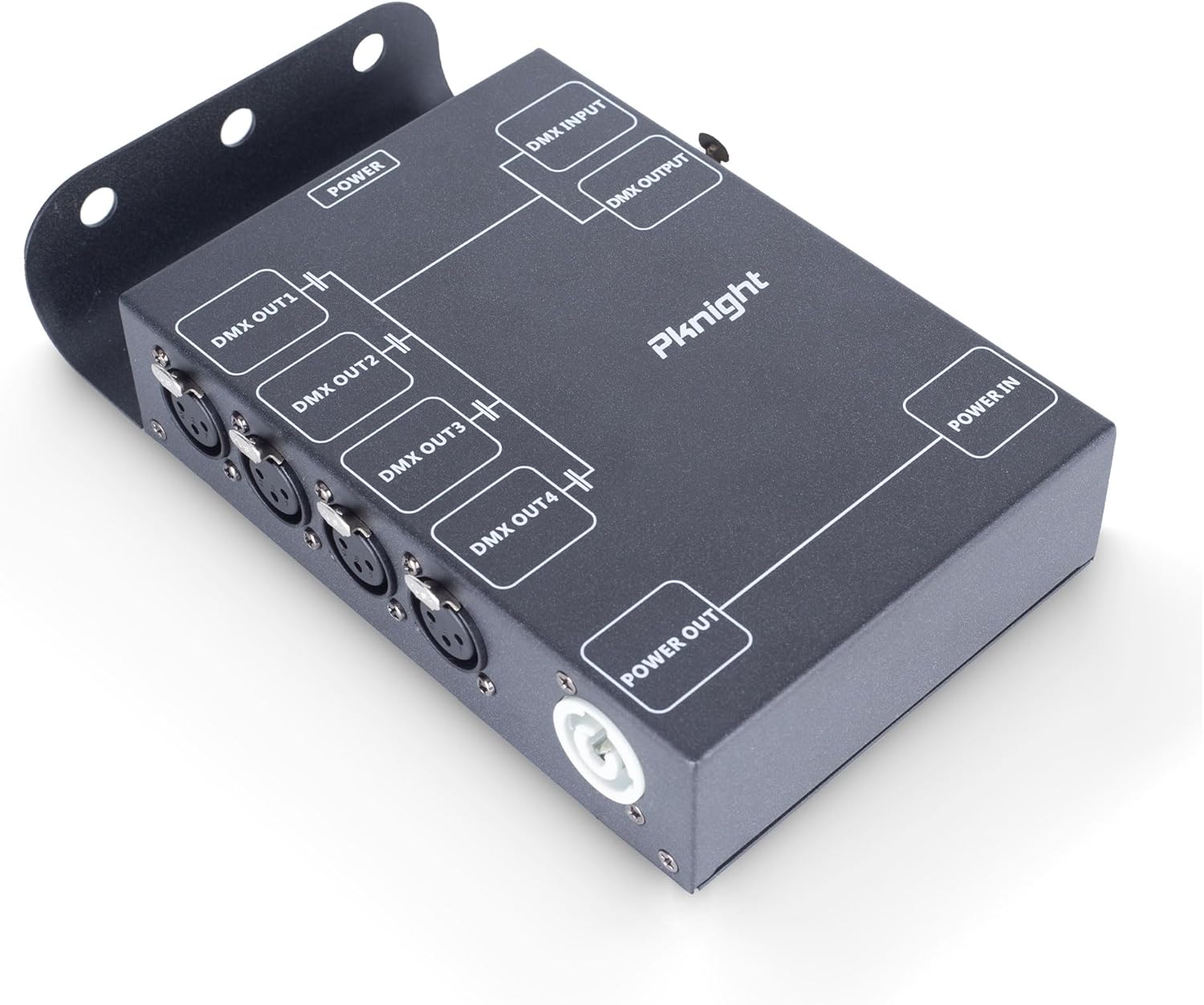 Pknight 4-Channel DMX Signal Splitter with Optical Isolation and PowerCON Linking Signal Amplifier Distributor for Stage Lighting (4 CH DMX Splitter)