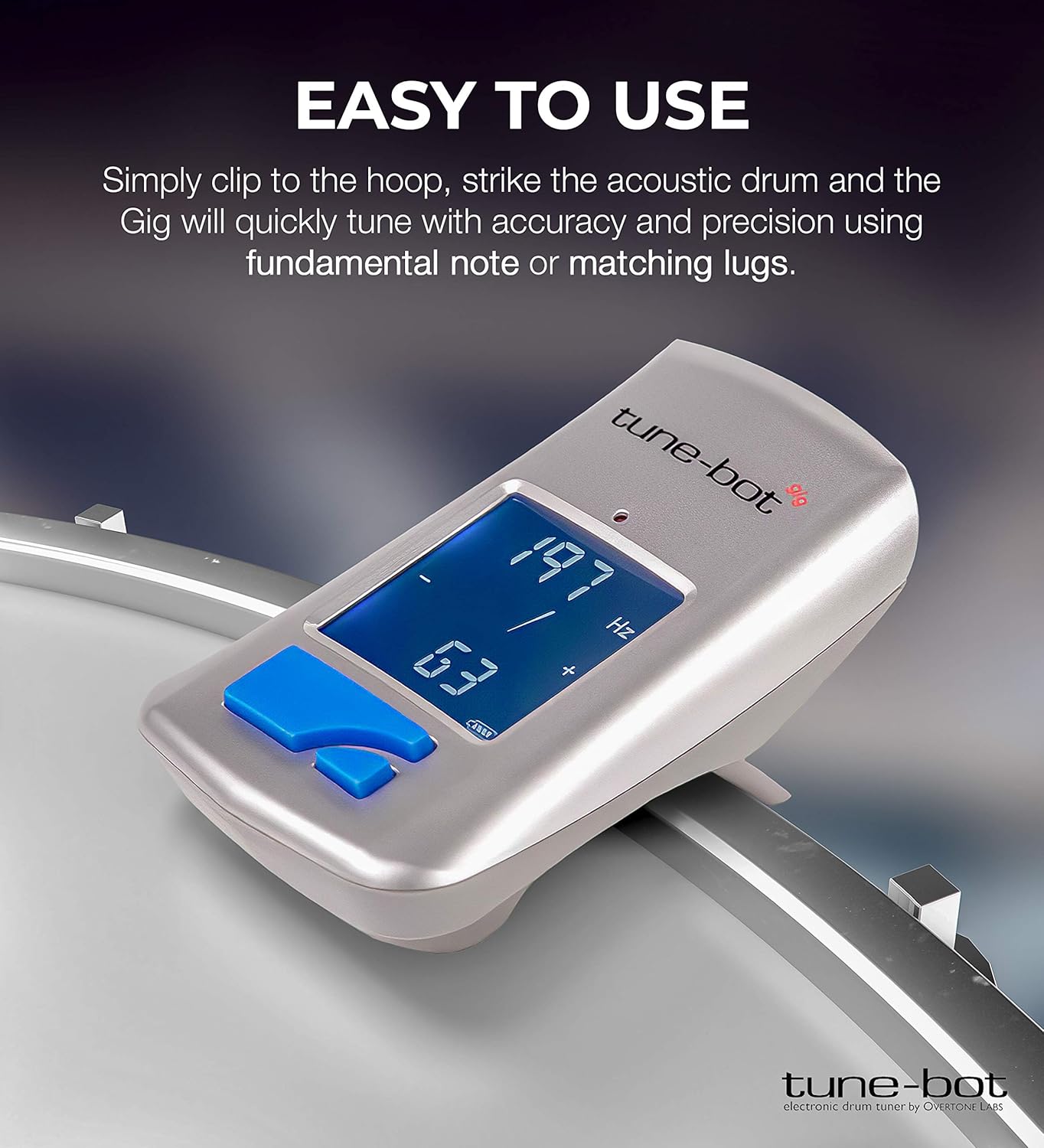 Gig Clip-On Digital Drum Tuner with Backlit LCD Display for Acoustic Drums