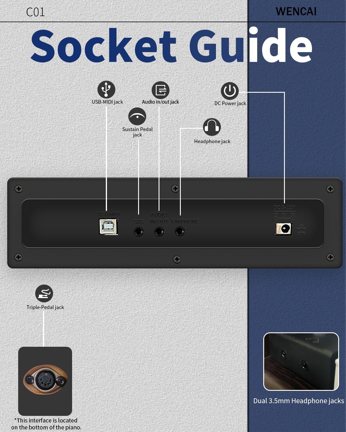 WENCAI 88 Keys Fully Weighted Digital Piano Keyboard, Hammer Action Upright Electric Piano for Beginner Professional with Cushioned Drop Cover, 3 Pedals, Black