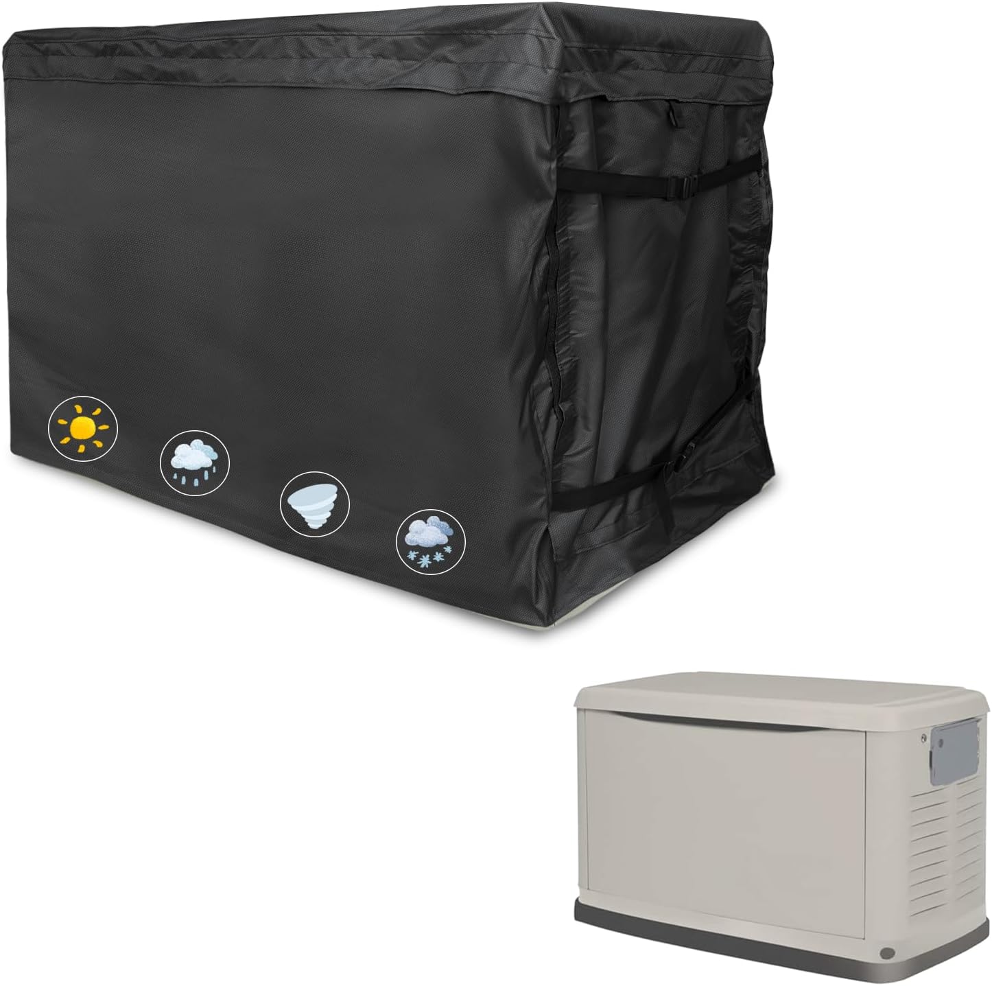 Generator Cover,Heavy Duty 600D Waterproof Generator Cover for 7043 22kW Air Cooled Series Home Standby Generator, Black