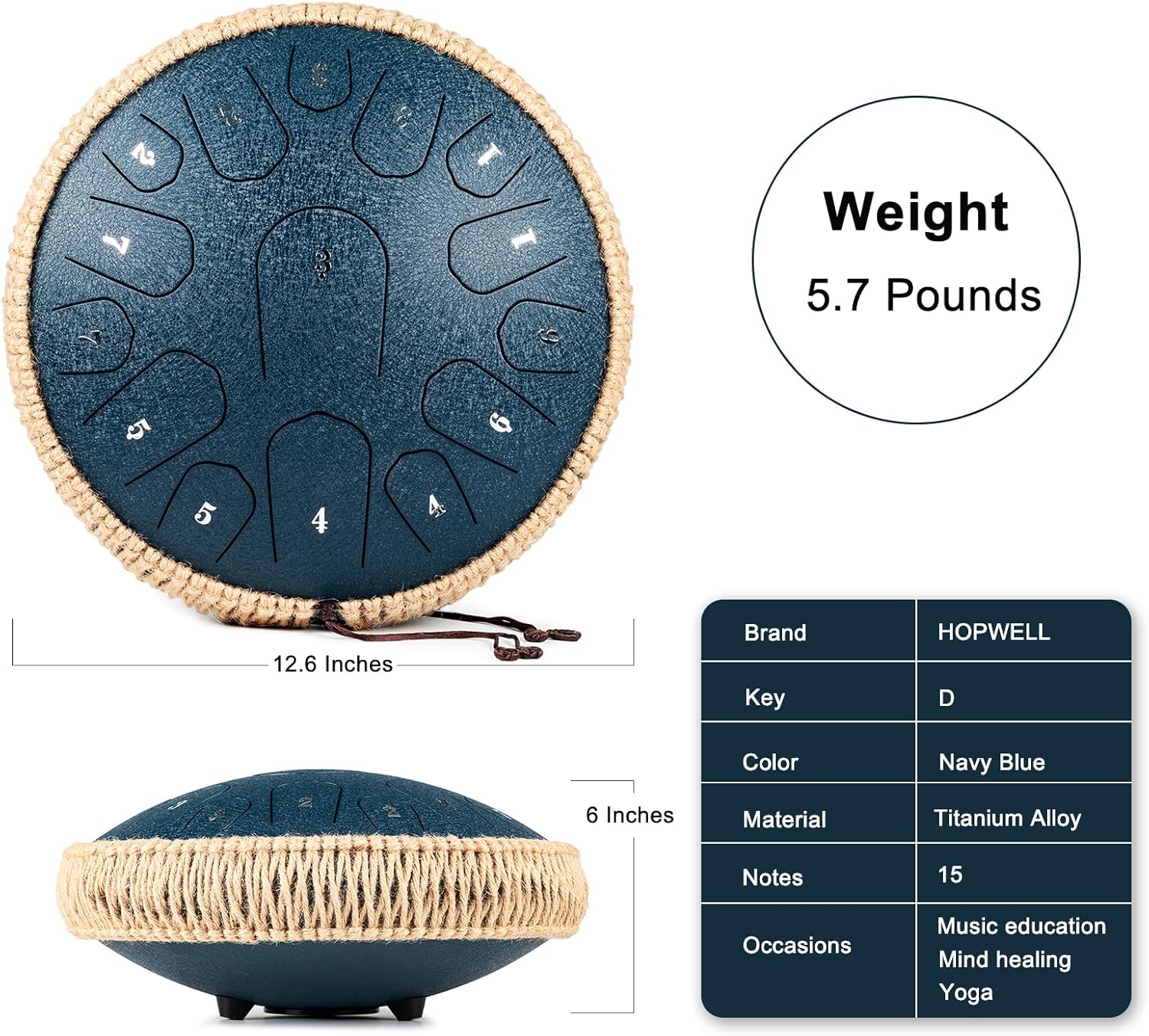 Steel Tongue Drum - 13 Inches 15 Notes Tongue Drum - Hand Pan Drum with Music Book, Handpan Drums Mallets and Carry Bag, D Major (Navy Blue)