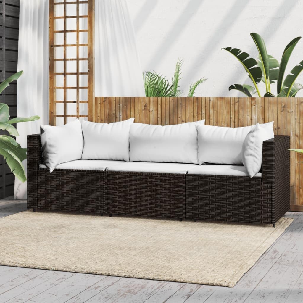 3 Piece Patio Lounge Set with Cushions Brown Poly Rattan,Elegant Modular Patio Lounge Set: WeatherResistant Comfort for Outdoor Living Outdoor Furniture, Patio Seating