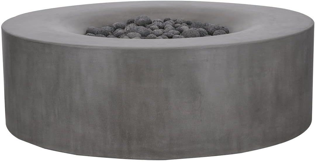 Pyromania Avalon Outdoor Concrete Fire Table, 42 Inches Round - Propane Model in Slate Gray Color