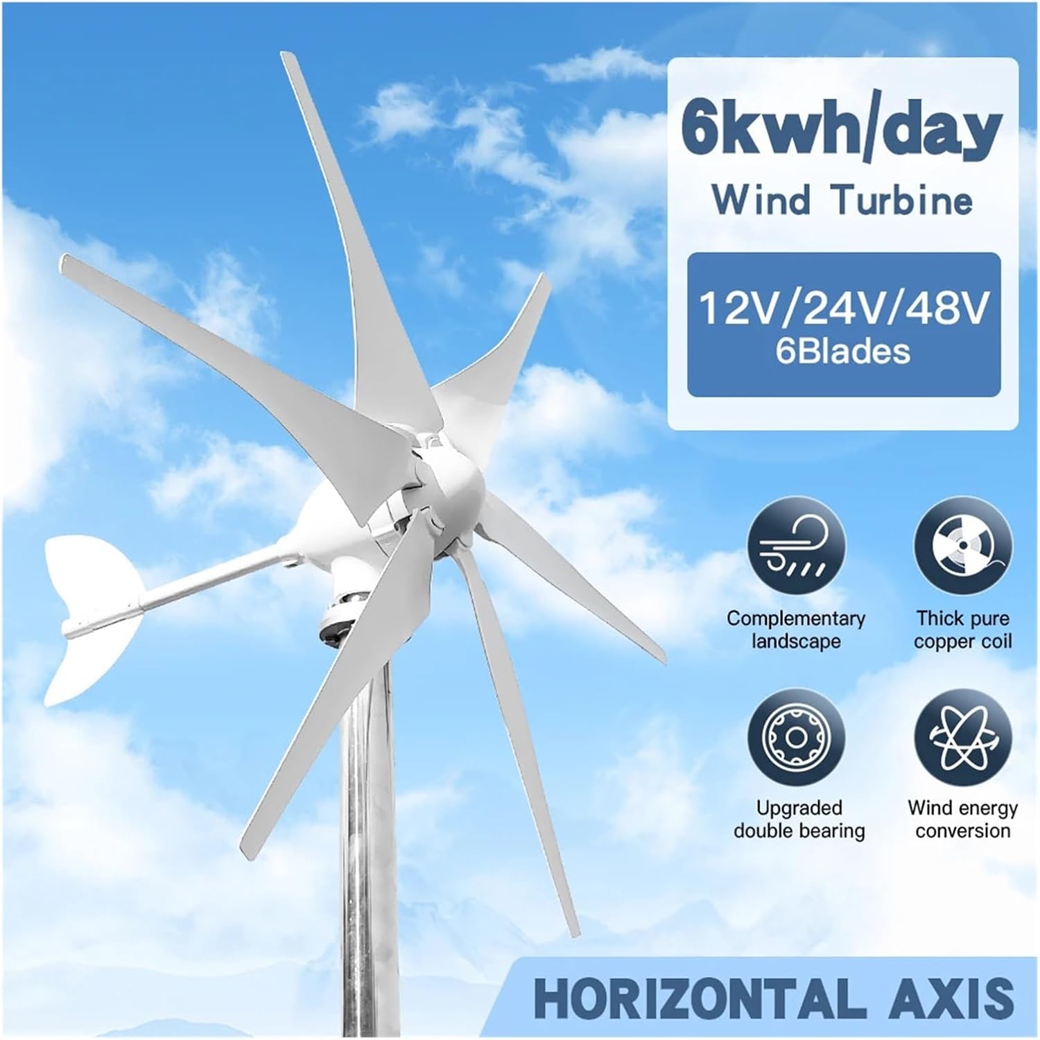 Wind Turbines, 3000W Wind Turbine with Free Charging Controller Yacht Farm Family Farm(12V)