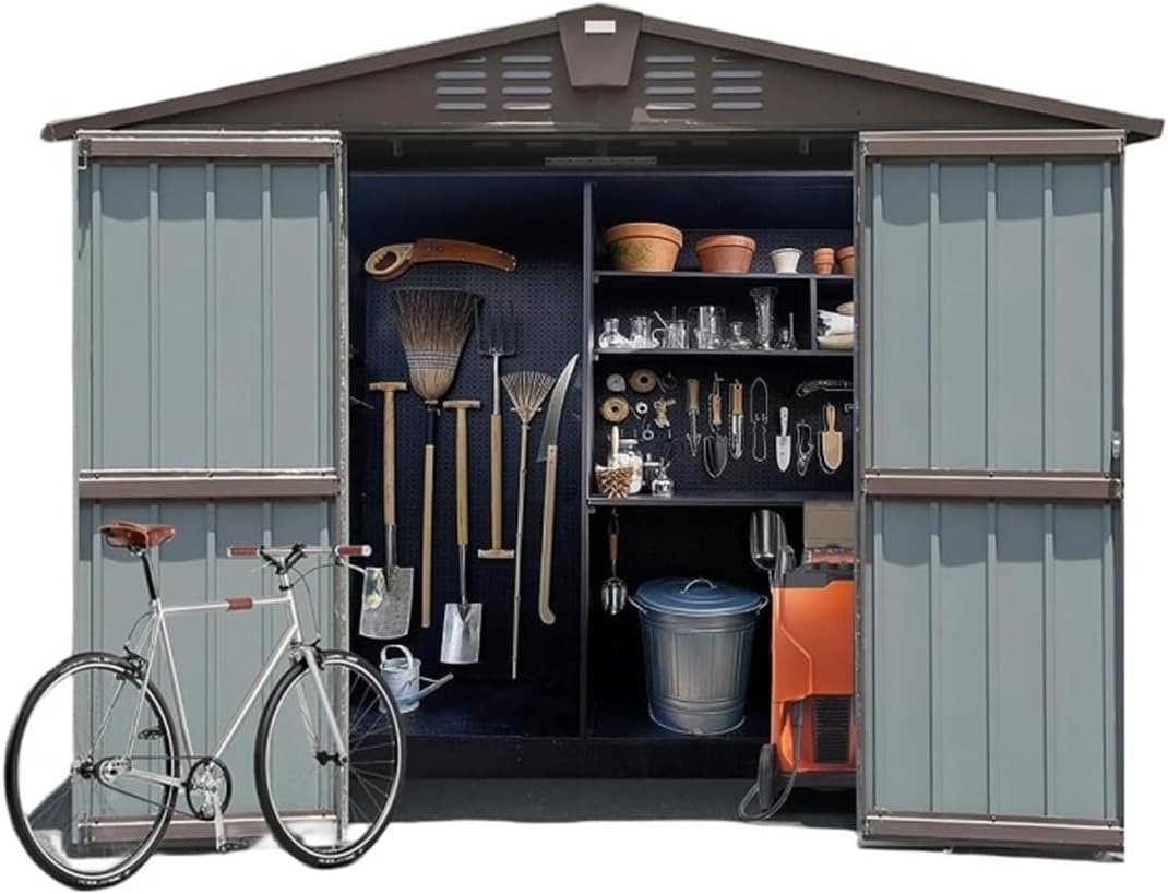 Garden Sheds Outdoor Storage Shed 8.2' x 6.2', Metal Steel Utility Tool Shed Storage House with Double Lockable Doors and Air Vents Outdoor Storage Sheds
