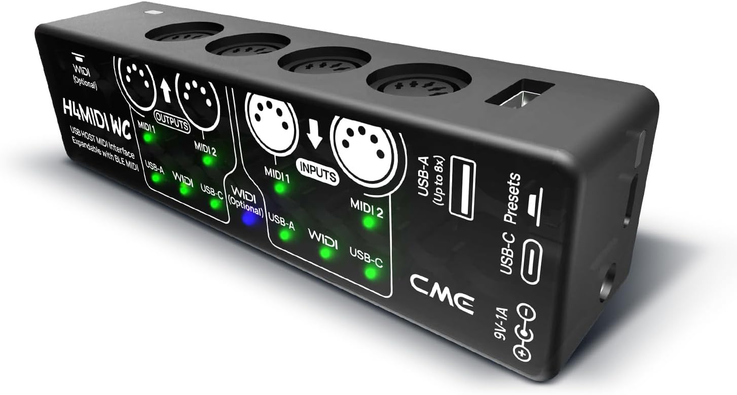 CME H4MIDI WC – Advanced USB Host MIDI Interface with Router, Filter, Mapper, Optional WIDI Bluetooth MIDI, Standalone 9V Power mode - Perfect for Guitarists and Producers