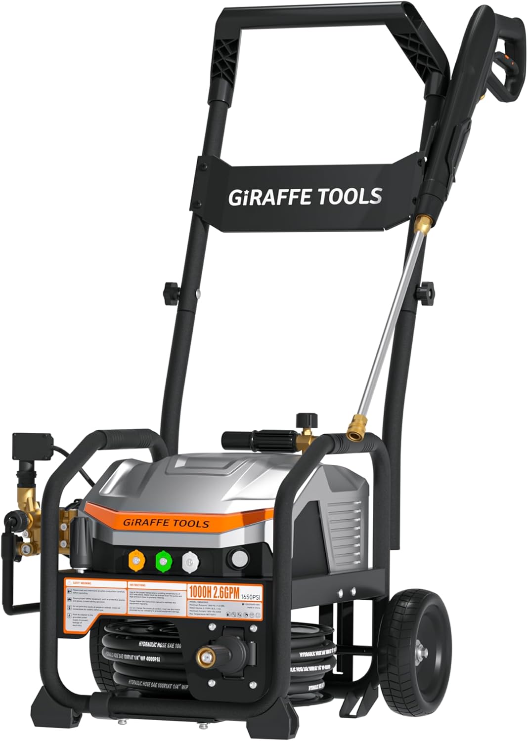 Giraffe Tools Electric UltraFlow Pressure Washer - Mount Versatility (Wall Mounted, Trolley & Freestanding), Electric Power Washer with 1000H All-Copper Pump, Brushless Motor & 60dB Ultra-Quiet