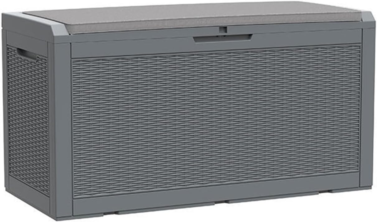 100 Gallon Resin Deck Box, Weather Resistant Outdoor Rattan Storage Box, Lockable Indoor Outdoor Storage for Supplies and Essentials