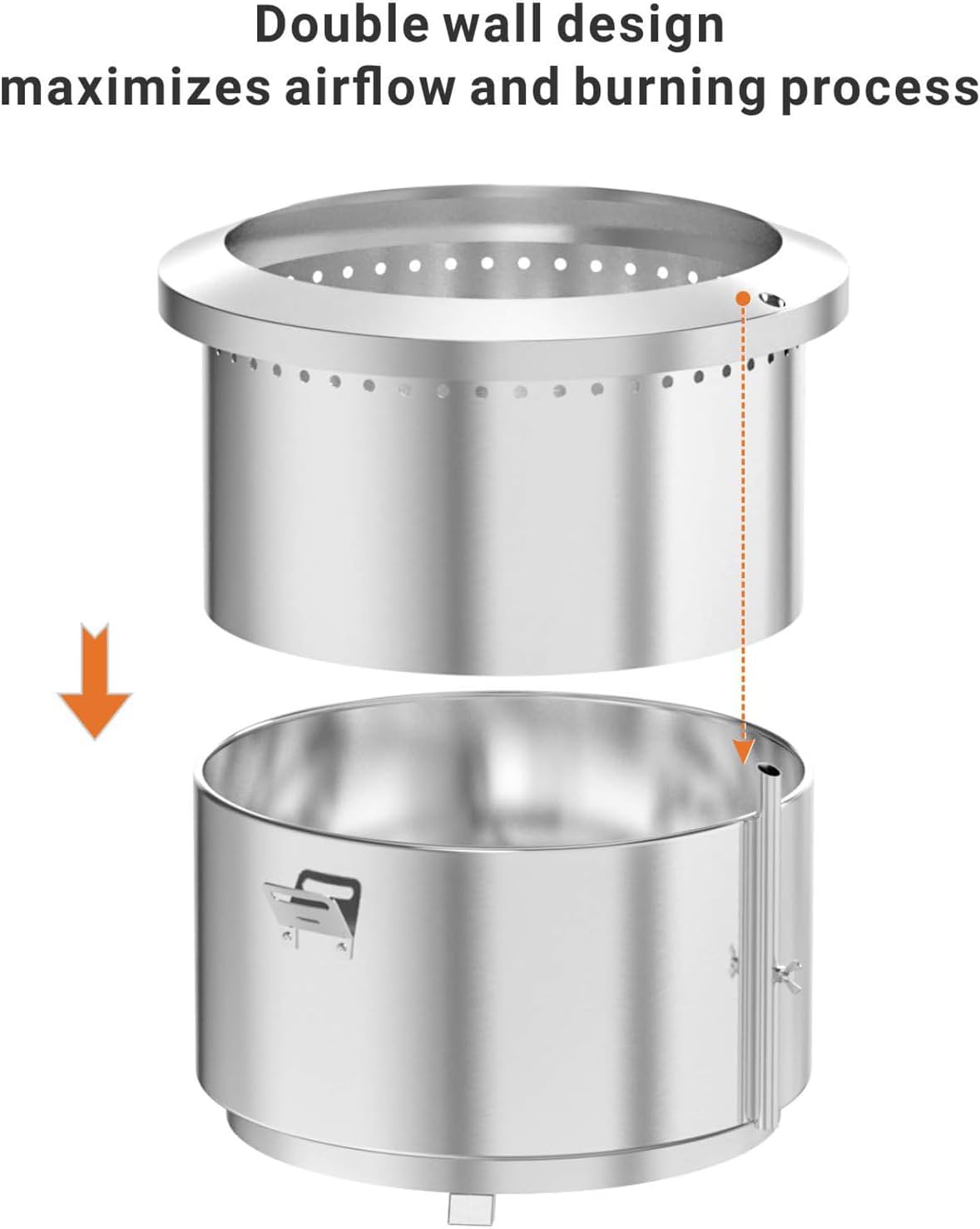 Onlyfire 24 Inch Outdoor Smokeless Fire Pit Stainless Steel Fire Bowl, Portable Wood Burning Stove with Detachable Handles for Backyard Camping