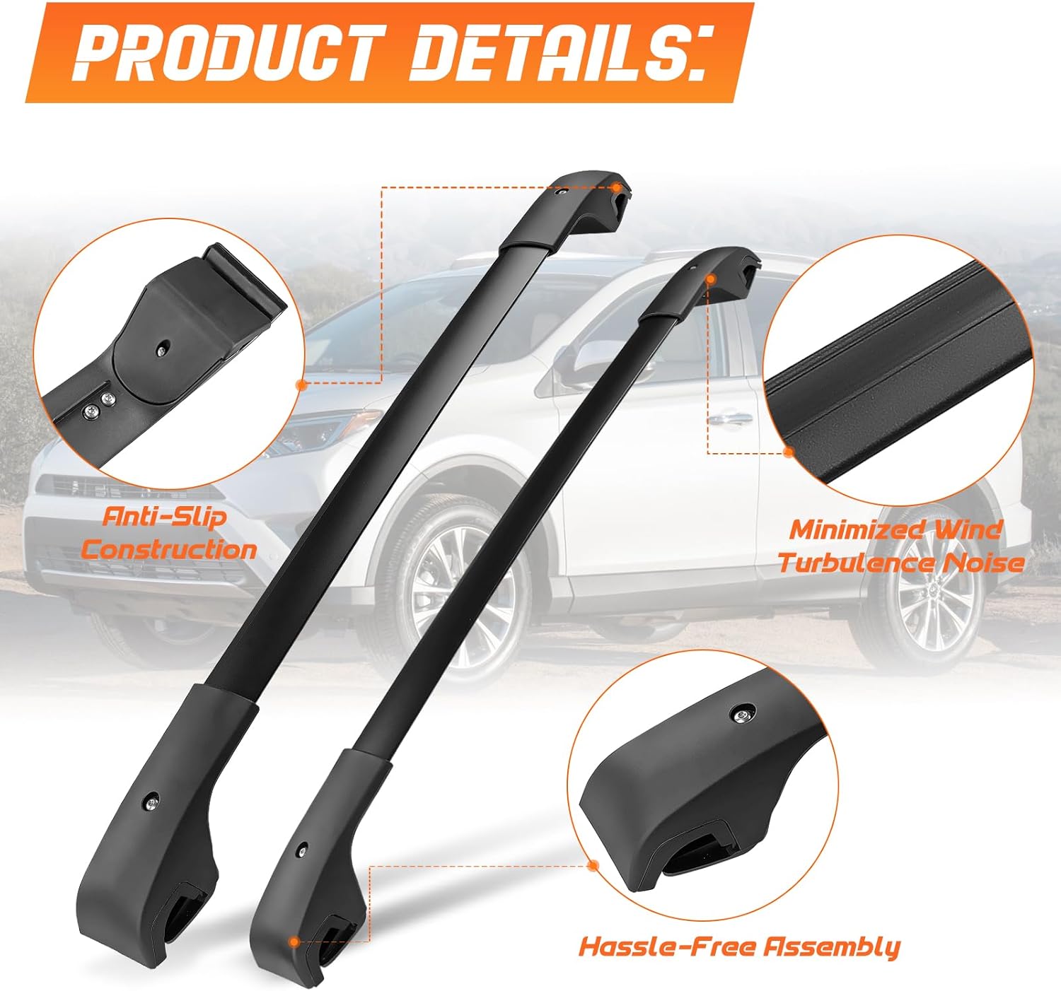 Roof Rack Cross Bars Luggage Carrier Fit for Toyota Rav4 2013-2018, Capable of Supporting Up to 200 lbs/90 kg, Ideal for Roof Bags, Roof Boxes, Bike Racks, and Various Other Accessories.