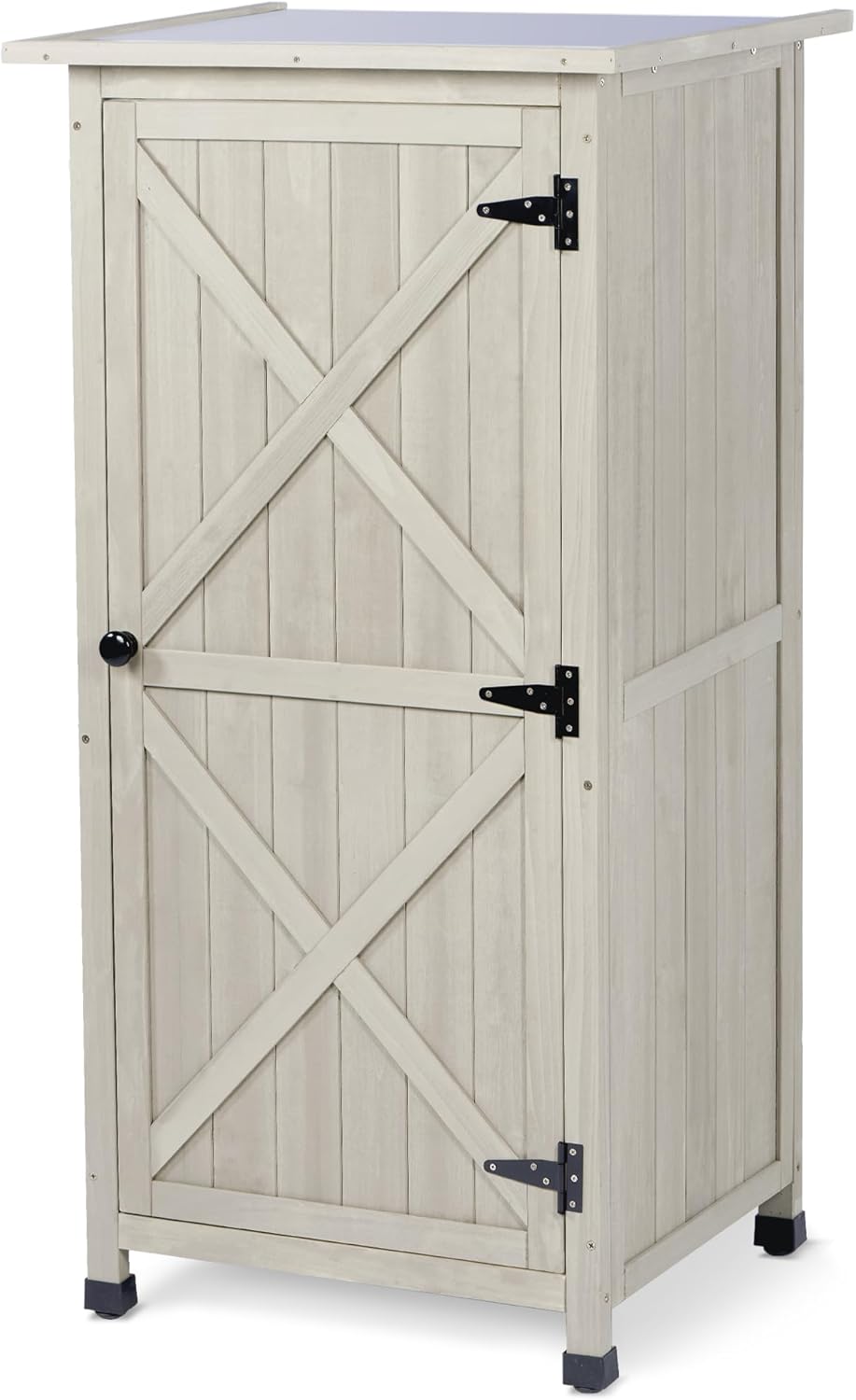 Wooden Outdoor Storage Cabinet, Vertical Garden Tool Shed with Waterproof Metal Roof & 2 Adjustable Shelves Ideal for Yard, Patio, Deck and Porch (Gray, 20